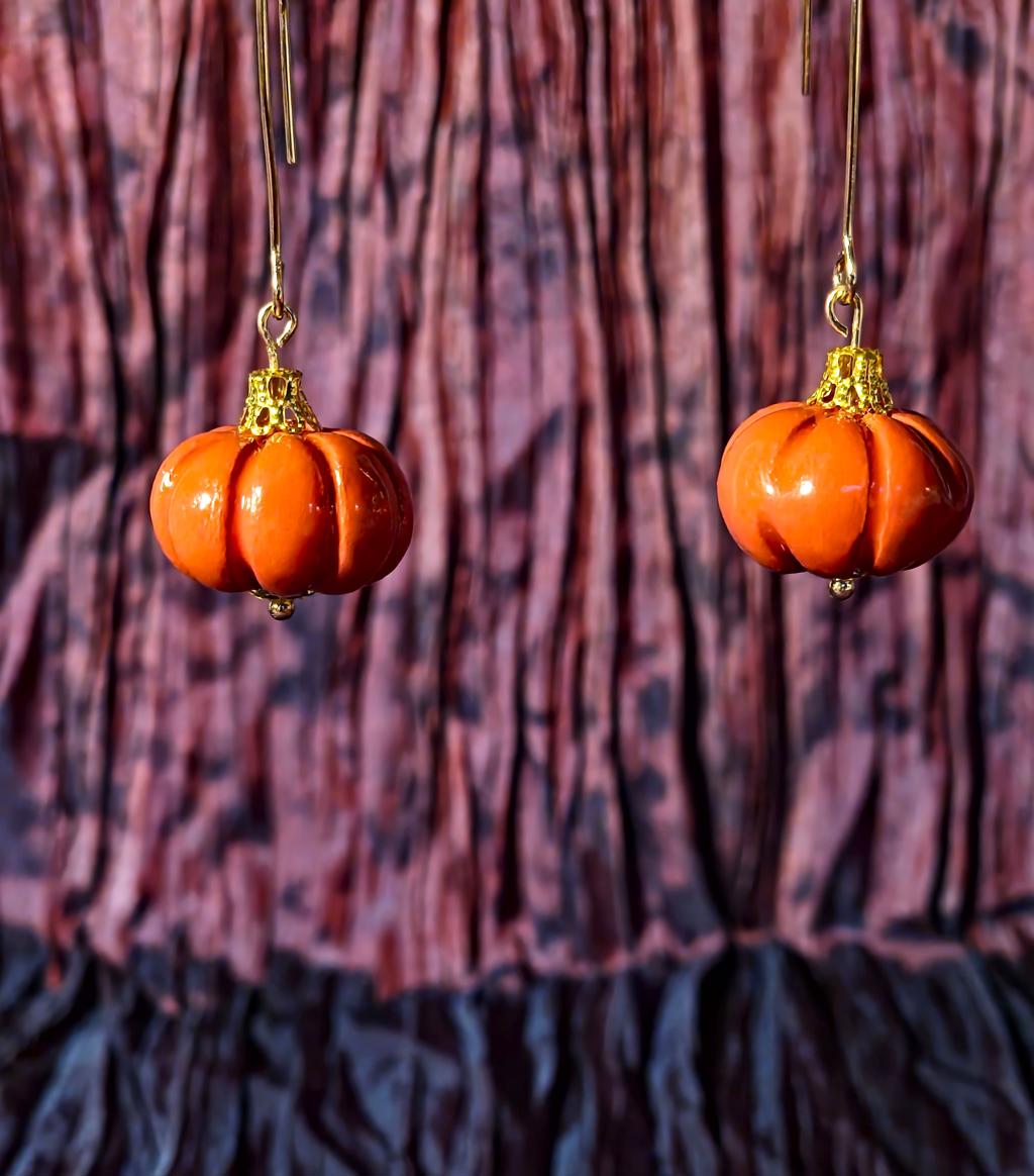 Pumpkin w/Gold Stem Long Dangle - 2