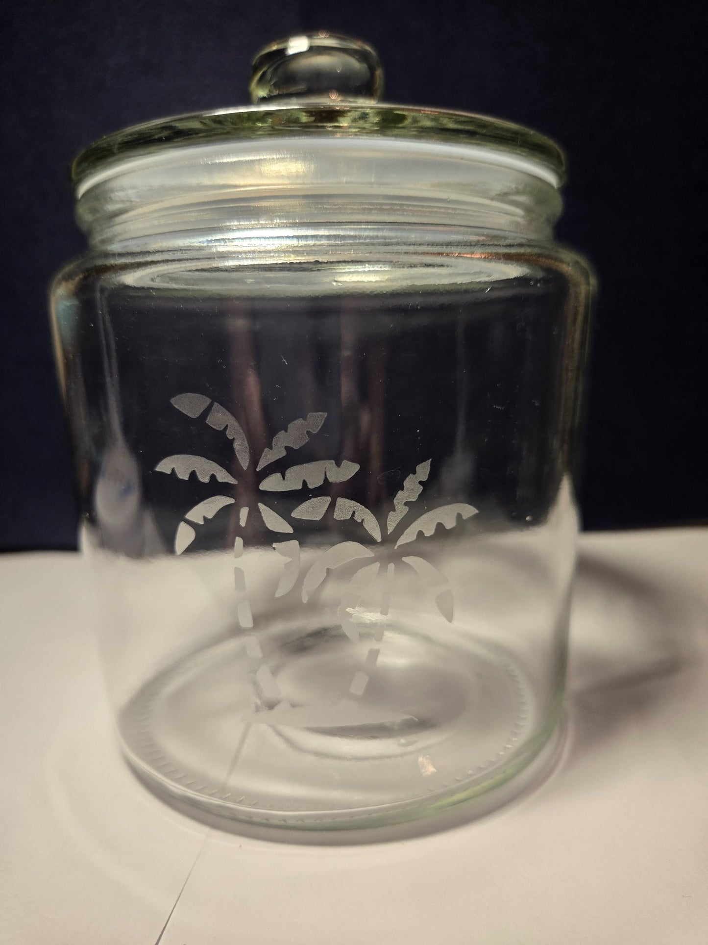 Etched Palm Jar w Lid - 2