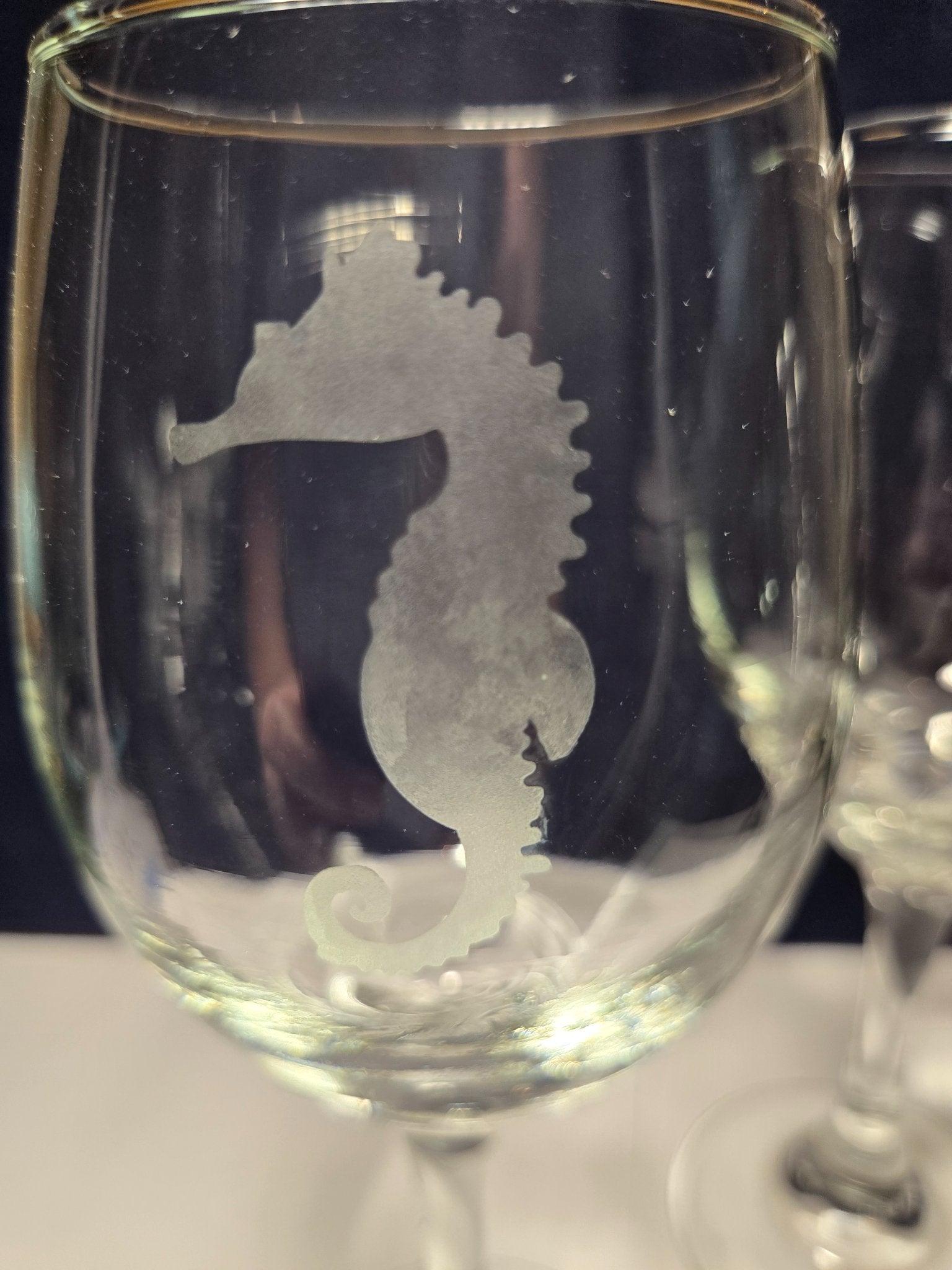 Etched Wine Seahorse  - 1