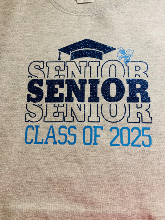 Aynor Senior 2025 glitter blue on gray sweatshirt - 1