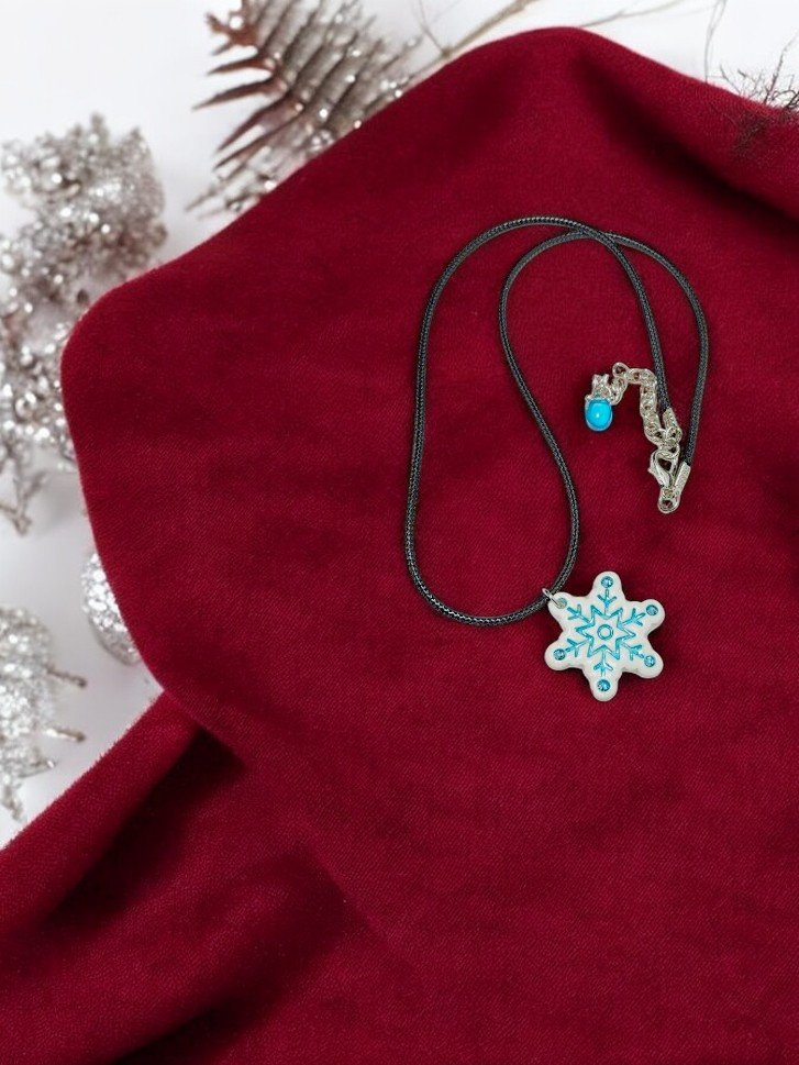 Snowflake Necklace- Teal w/Crystal - 1