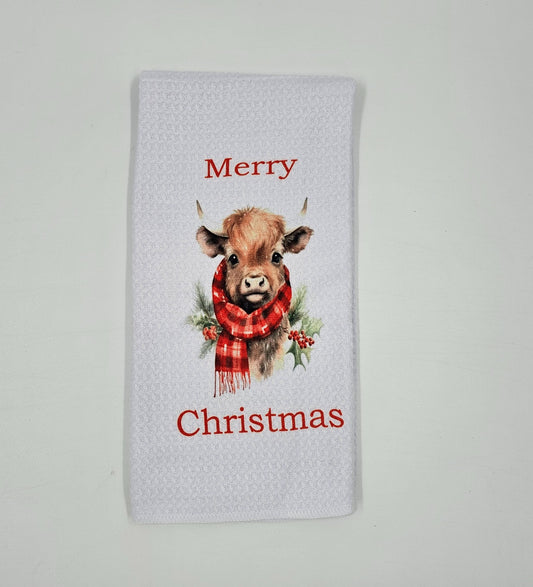 Merry Christmas cow dish towel - 1