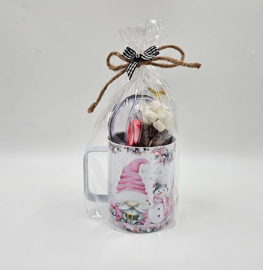 Pink gnome hot cocoa mug gift set - 1