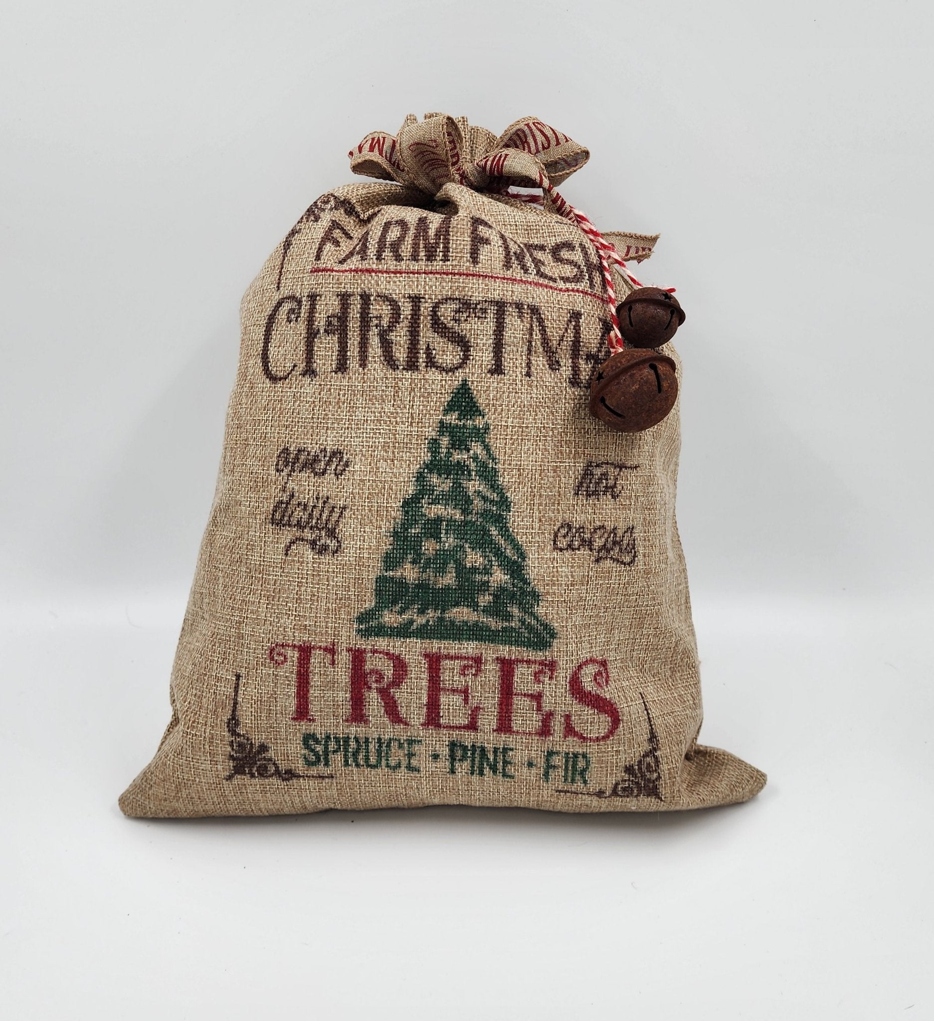 Farm fresh Christmas tree lighted burlap santa sack - 1