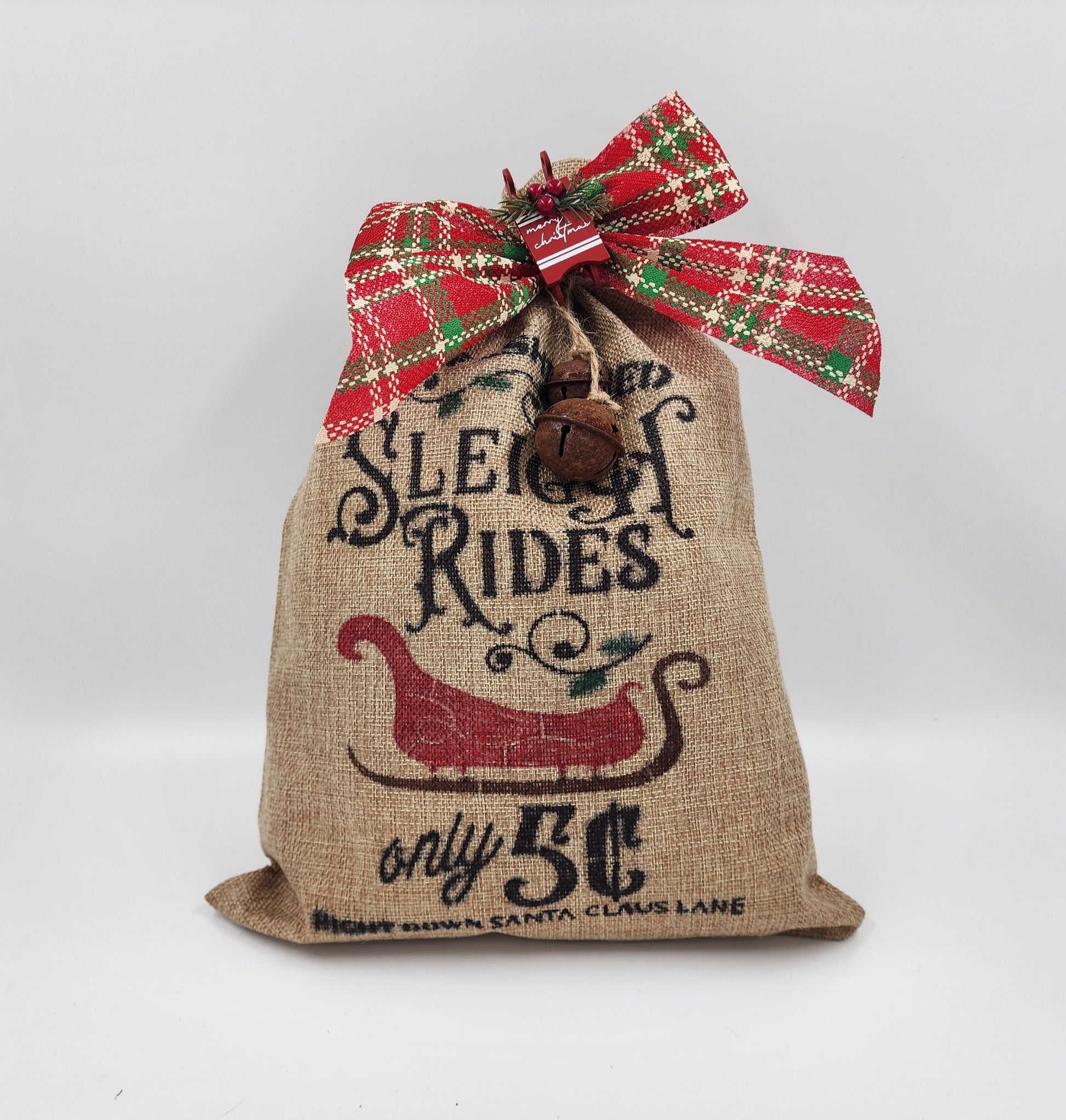 Sleigh rides lighted burlap santa sack - 1