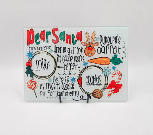 Dear Santa milk & cookies tray glass cutting board - 1