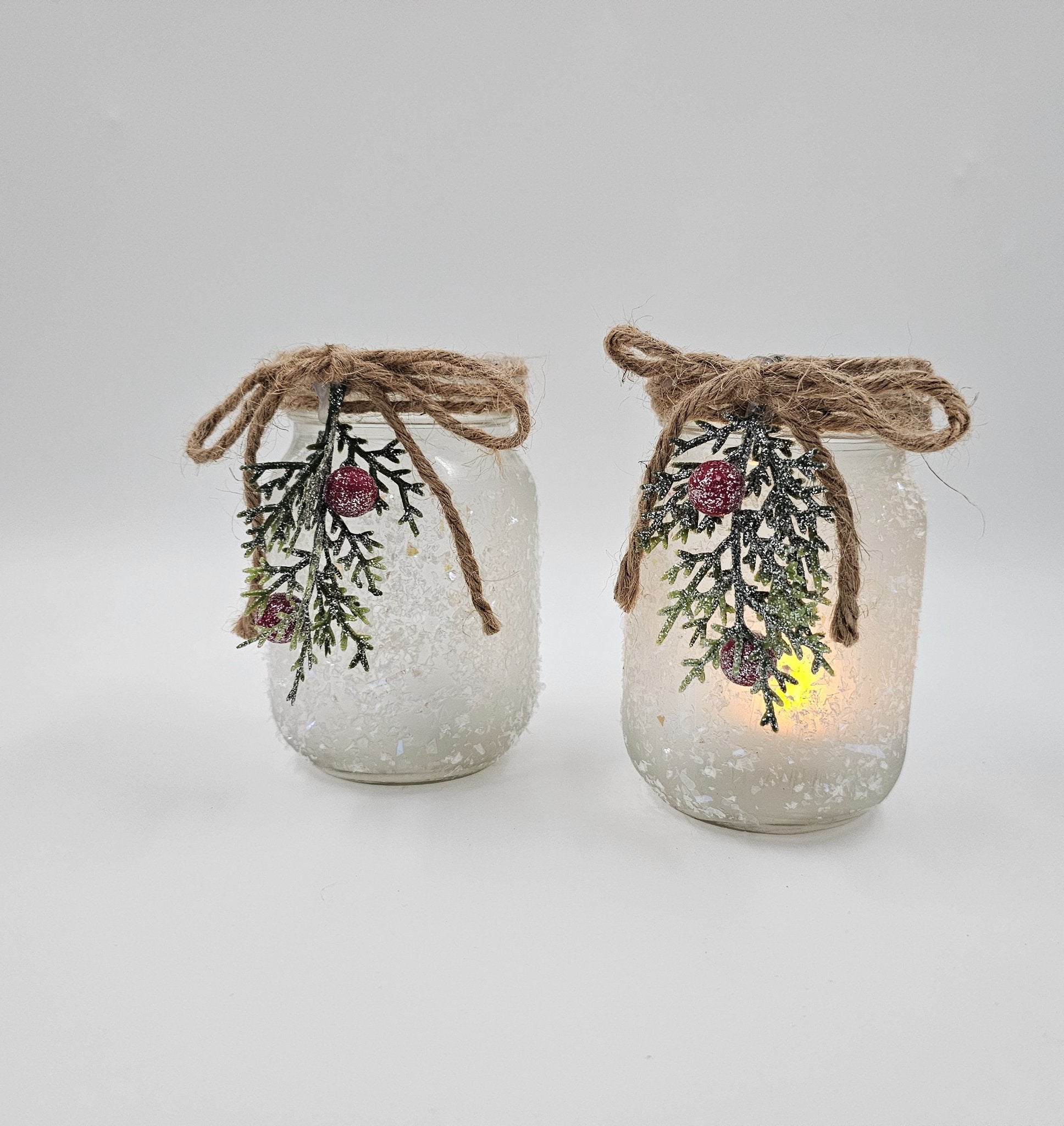 Frosted lighted Mason jar pair - 1