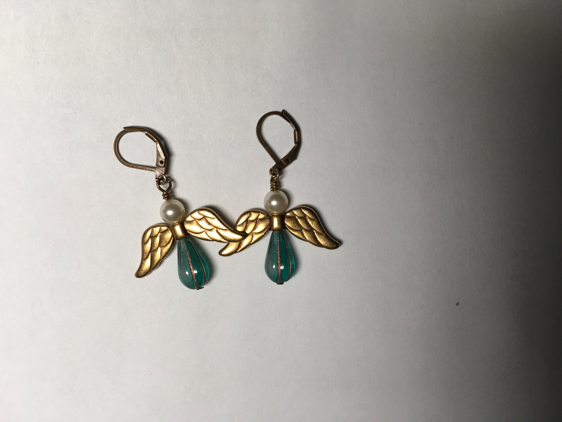 Brass Winged Angel Earrings - 2