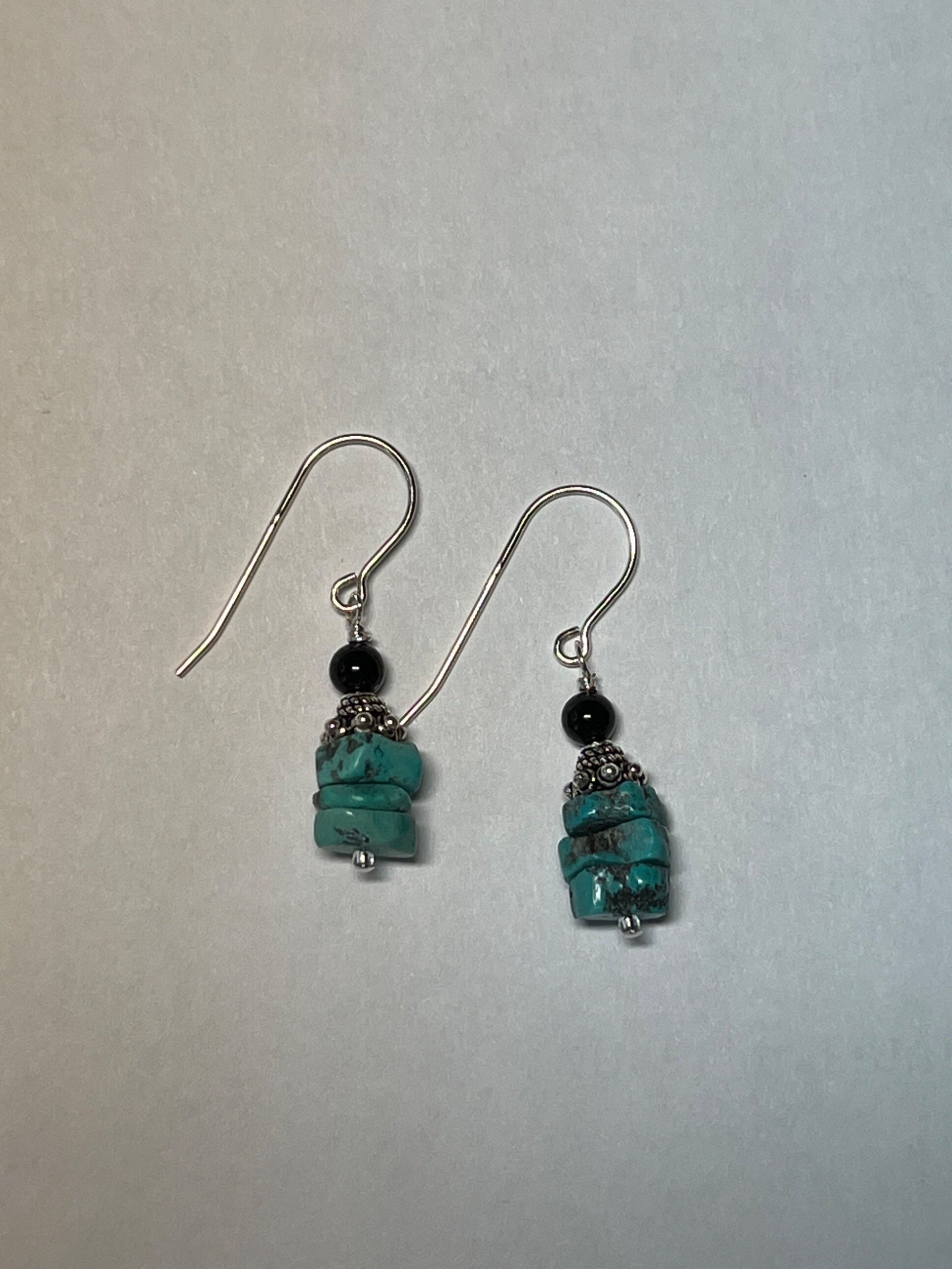 Turquoise, black onyx and sterling silver earrings - 1