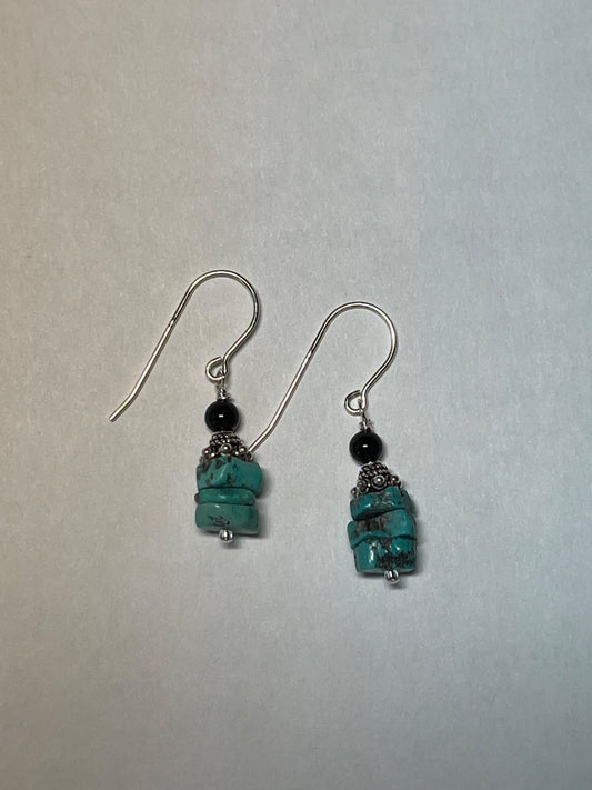 Turquoise, black onyx and sterling silver earrings - 1