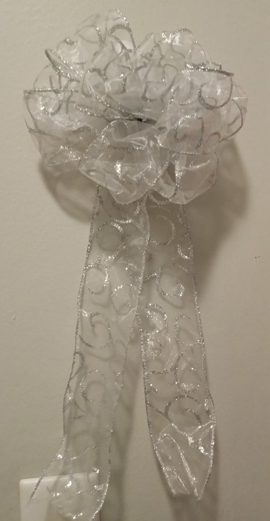 Silver glitter swirls bow - 1