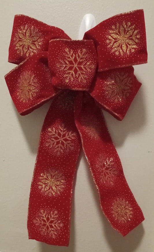 Red, gold snowflakes bow - 1