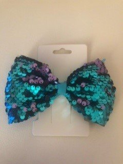 Teal/Purple Large Sequin Hair Bow - 1