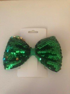 Green/Gold Large Sequin Hair Bow - 1