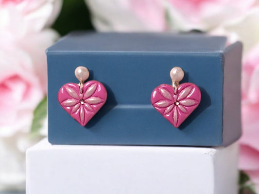 Blush Pink Heart Earrings - 1