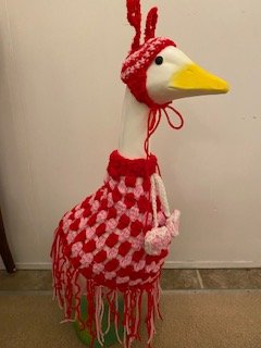 Valentine's Day Poncho with Hearts Beanie Porch Geese - 1