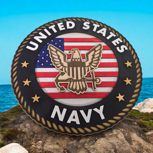 Navy Handcrafted 3D Wooden United States Military Sign – 12"x12" - 1