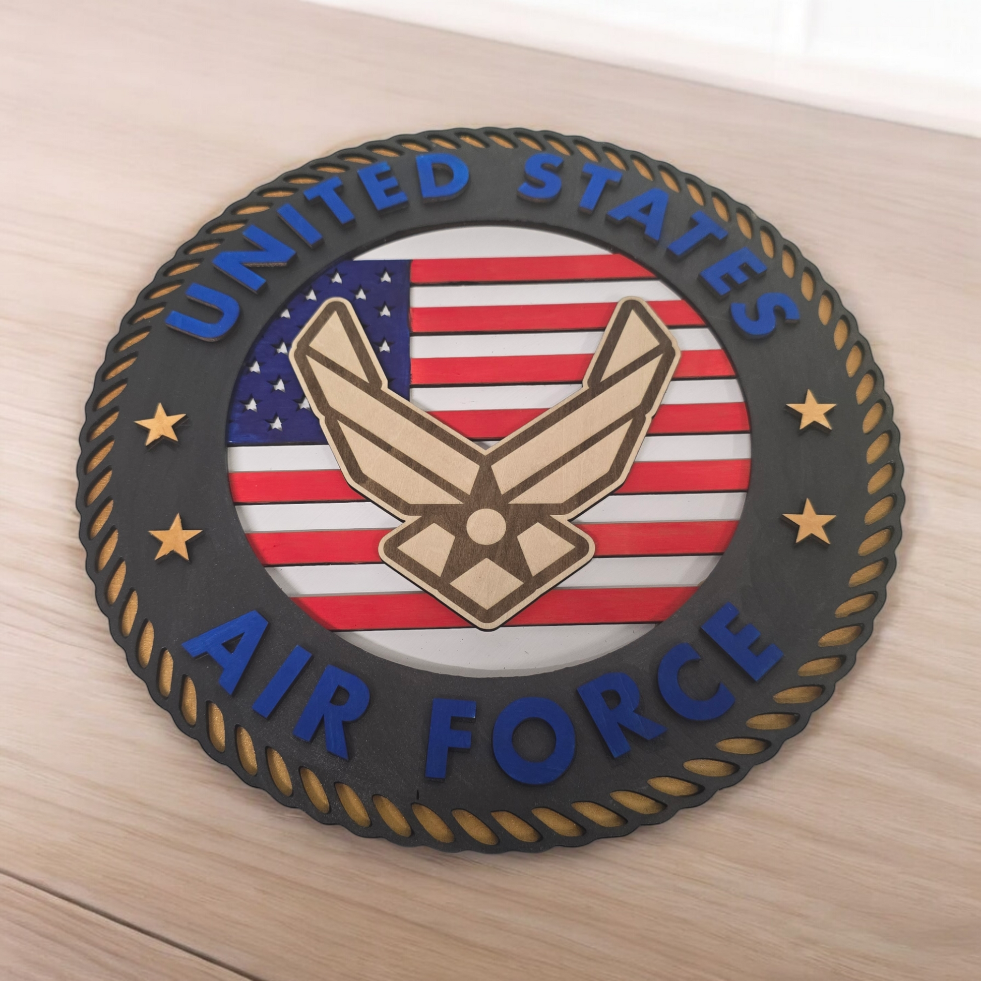 Air Force Handcrafted 3D Wooden United States Miliary Sign – 12"x12" - 1