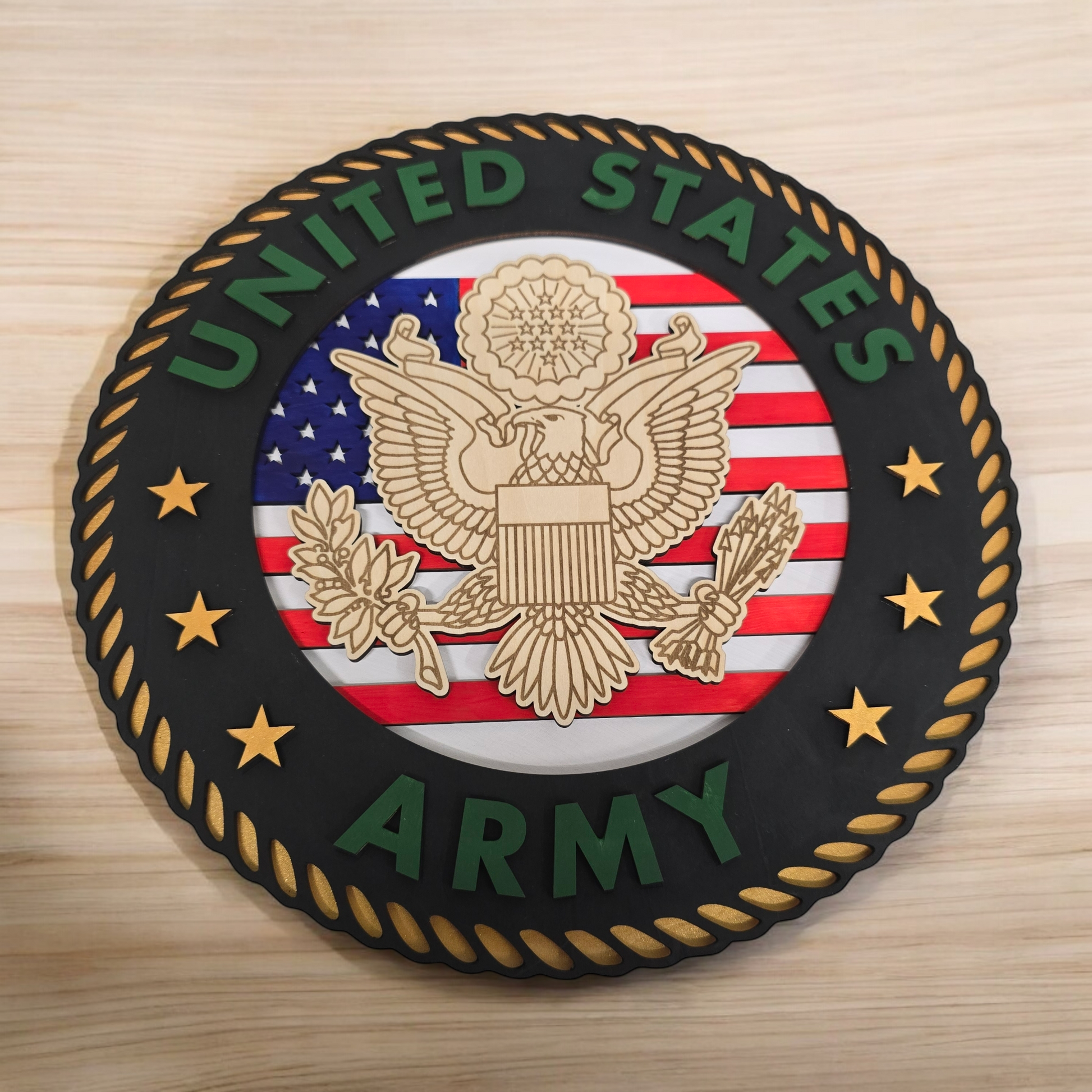 Army Handcrafted 3D Wooden United States Sign – 12"x12" - 1