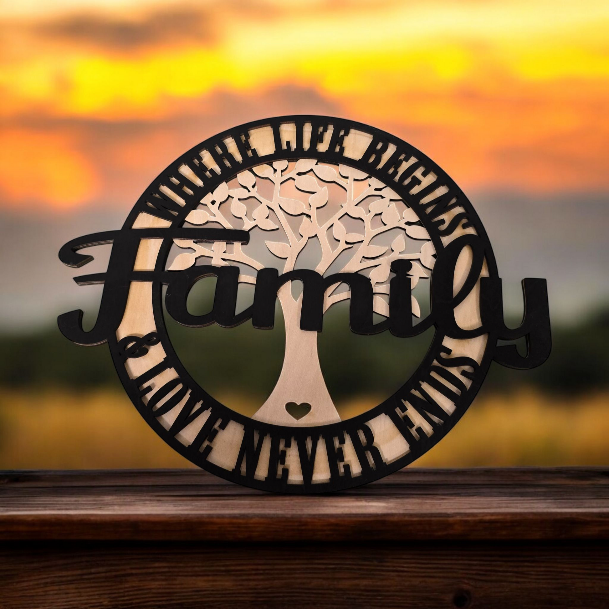 "Family Tree" Layered Wooden Sign – 12 Inch - 1