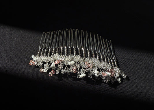 Bridal hair comb white and pink - 1