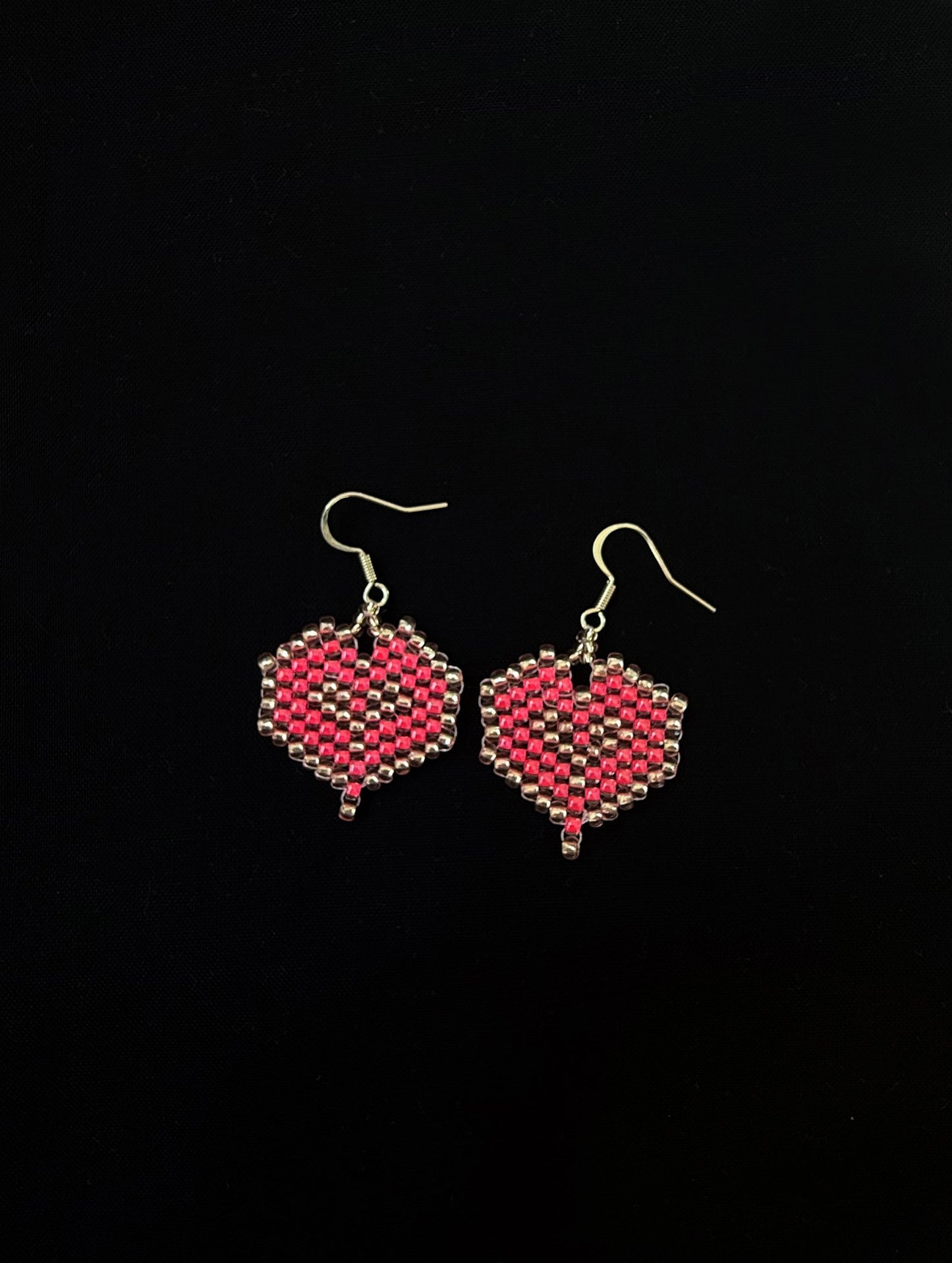 Pink hearts beaded earrings  - 2