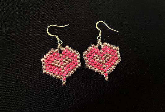 Pink hearts beaded earrings  - 1