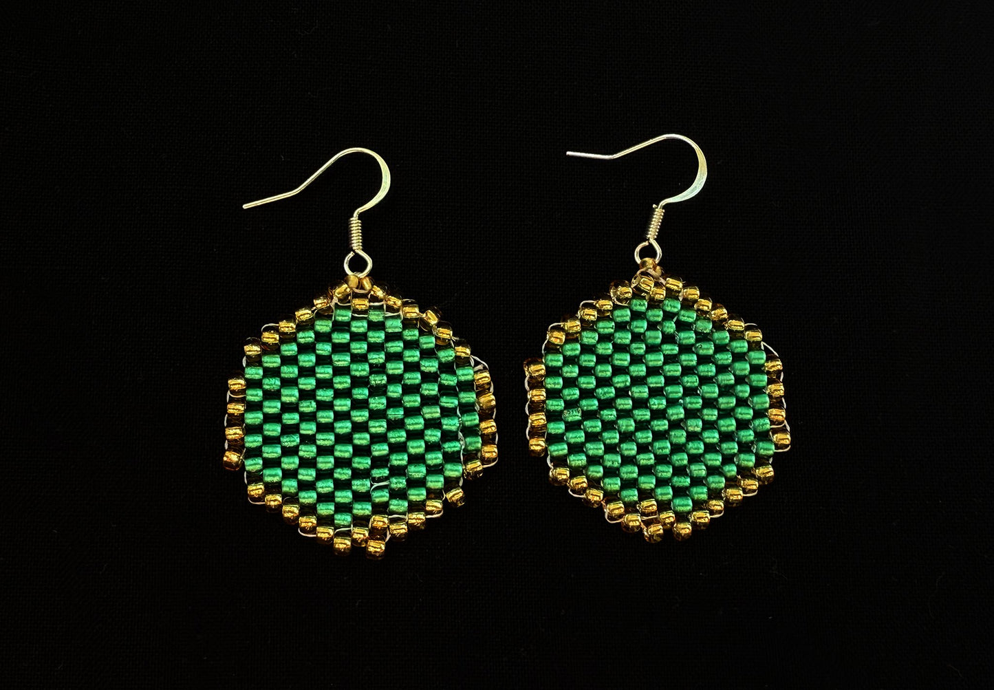 Green hexagon beaded earrings  - 1