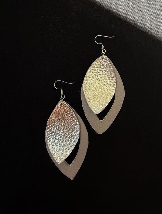 Silver faux leather petals earrings  - 1