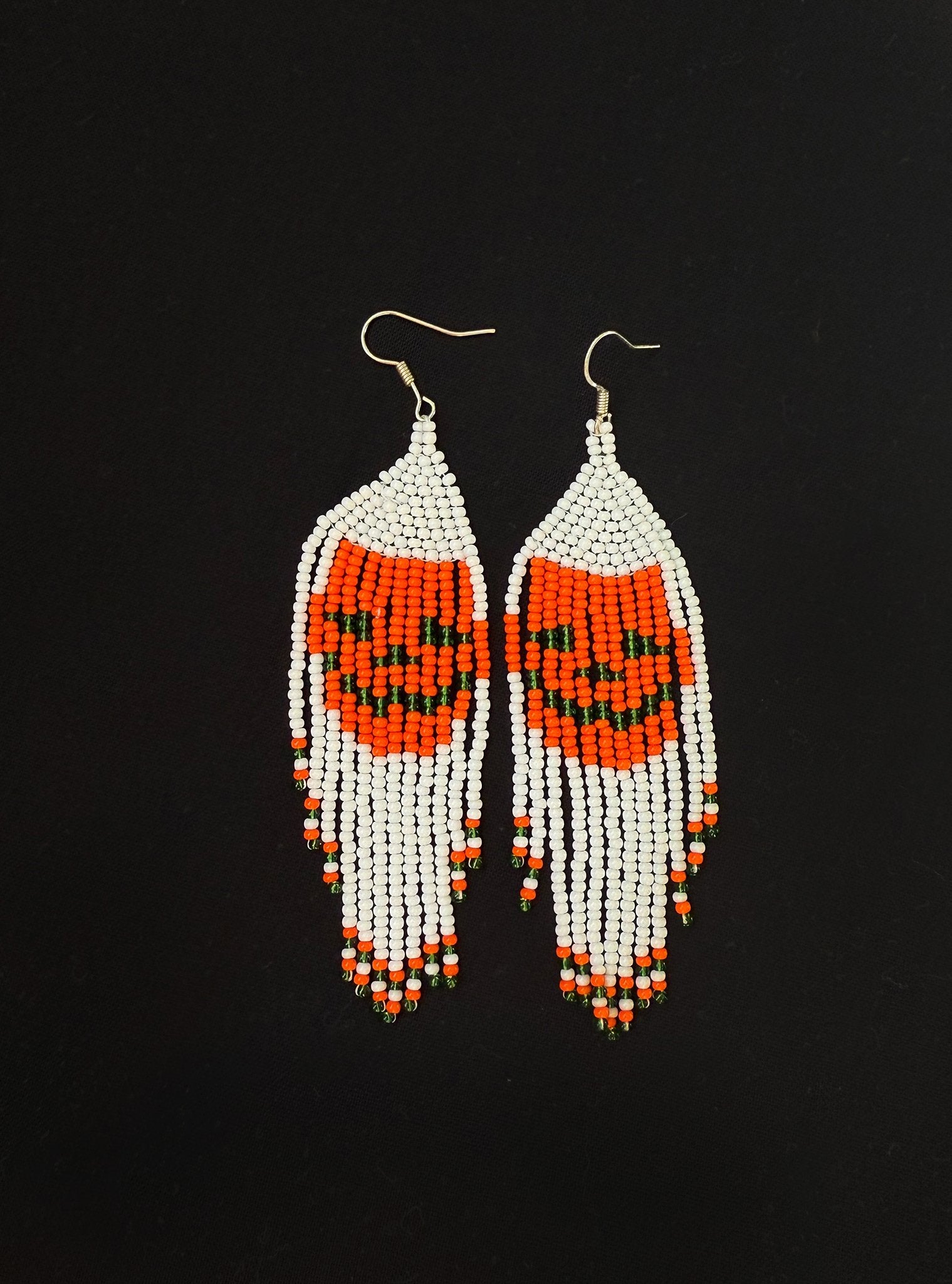 Halloween white and orange beaded earrings  - 1