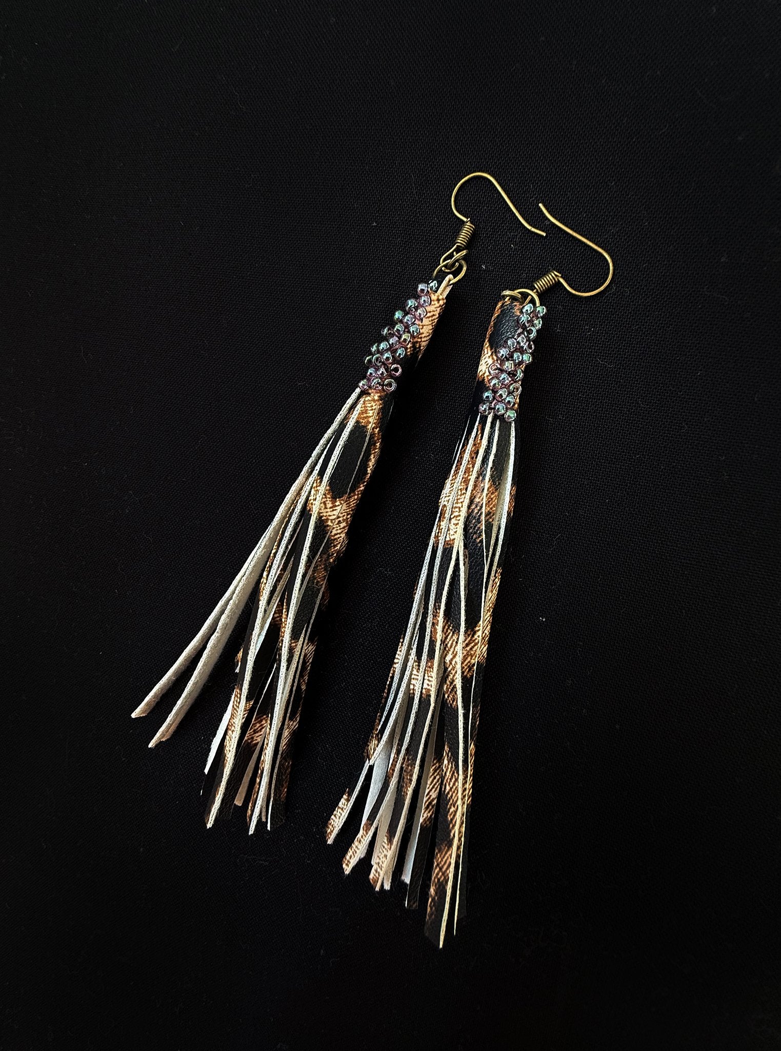 Leopard faux leather tassel earrings - 1