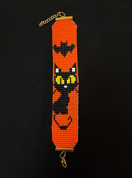 Cat and the bat Halloween beaded bracelet - 1