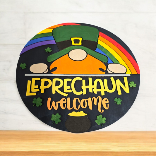 St. Patrick's Day 12x12 Leprechaun Welcome Sign – Festive Door Hanger - 1