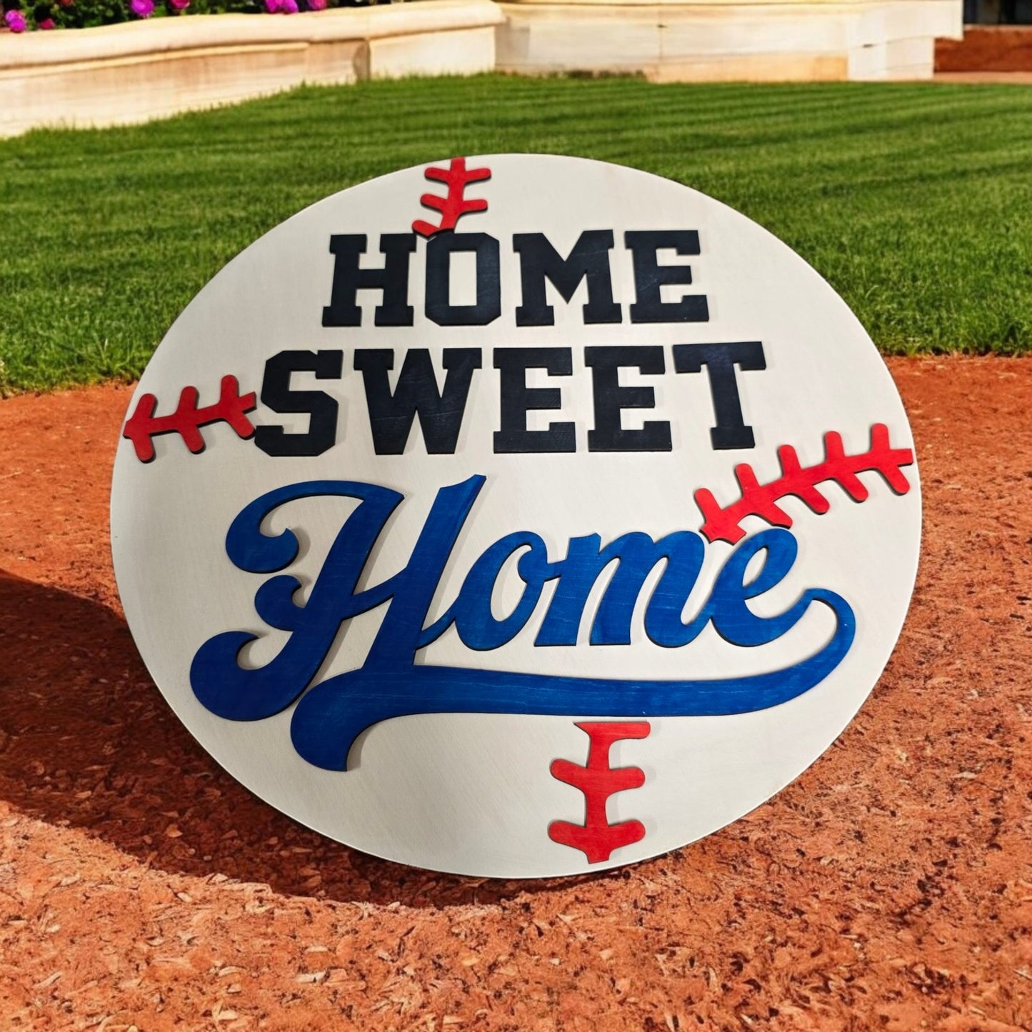 Baseball-Themed "Home Sweet Home" Sign – 12x12 Sports Decor - 1