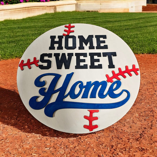 Baseball-Themed "Home Sweet Home" Sign – 12x12 Sports Decor - 1