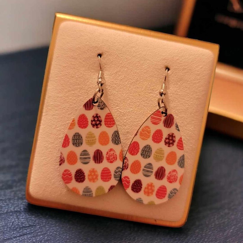 Easter Egg Wooden Teardrop Earrings - 1