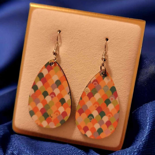 Easter Pattern Wooden Teardrop Earrings - 1