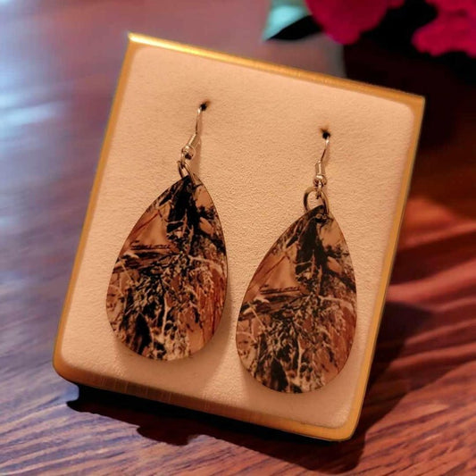 Camo Wooden Teardrop Earrings - 1