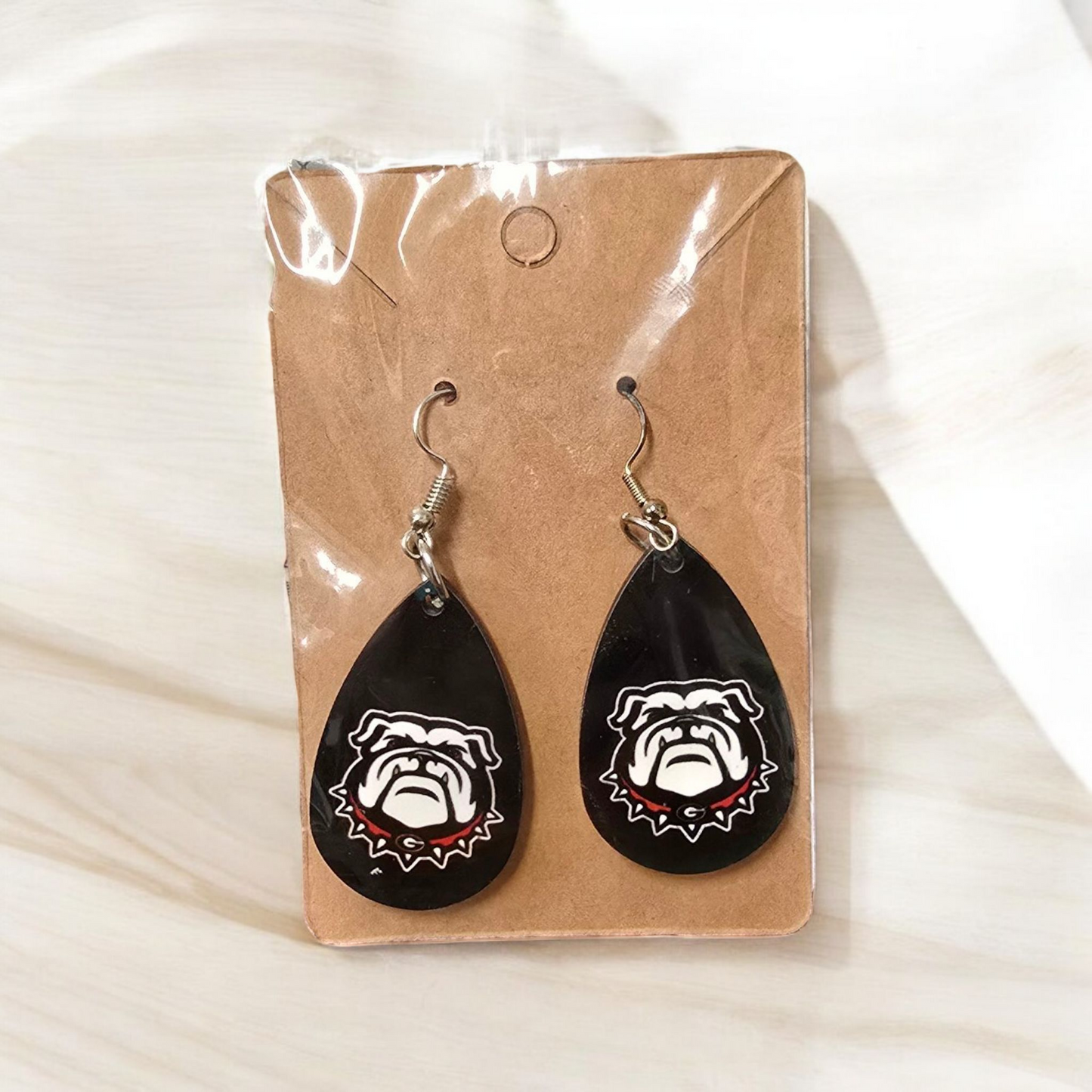 Georgia Bulldog Wooden Teardrop Earrings - 1