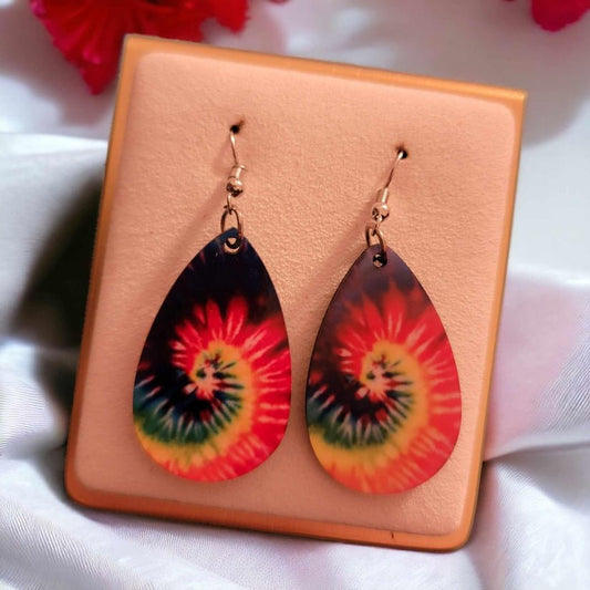 Tie Dye Wooden Teardrop Earrings - 1