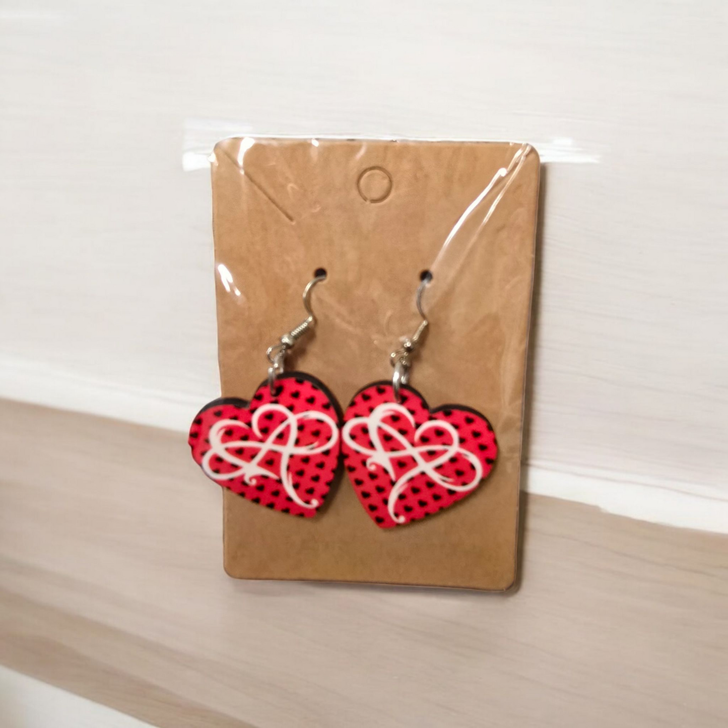 Heart shaped Wooden Teardrop Earrings - 1