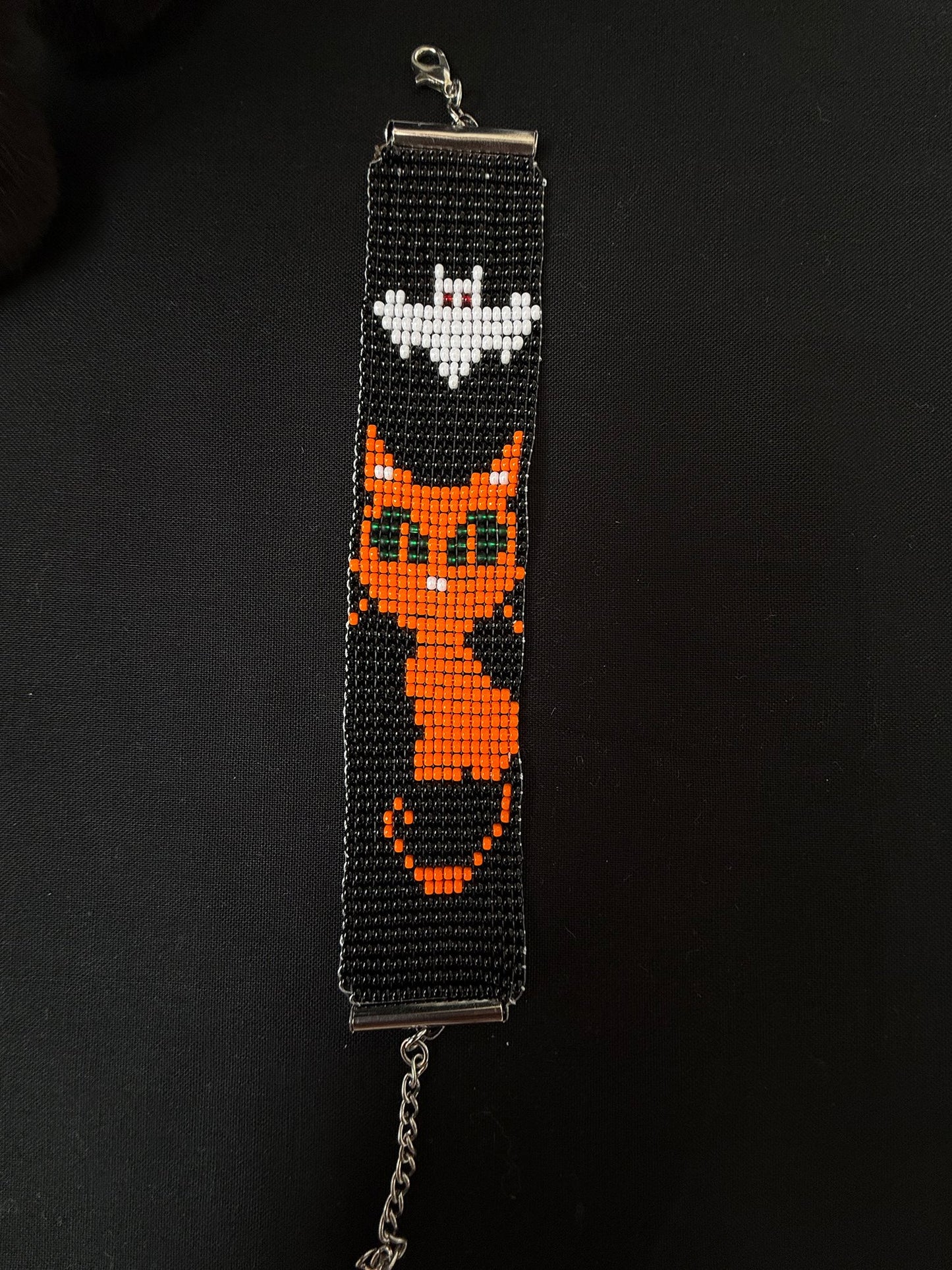 Orange cat Halloween beaded bracelet  - 1