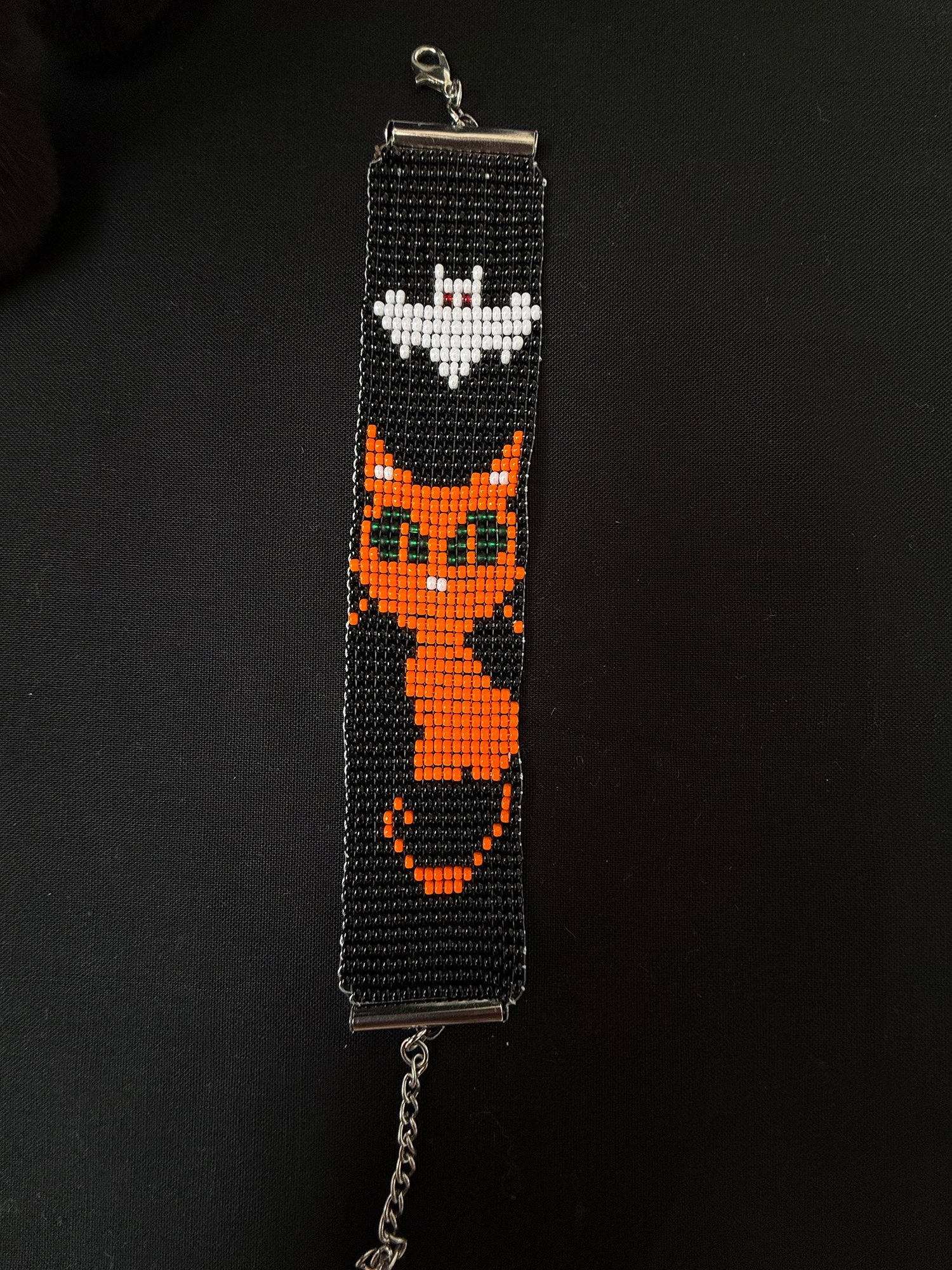 Orange cat Halloween beaded bracelet  - 1