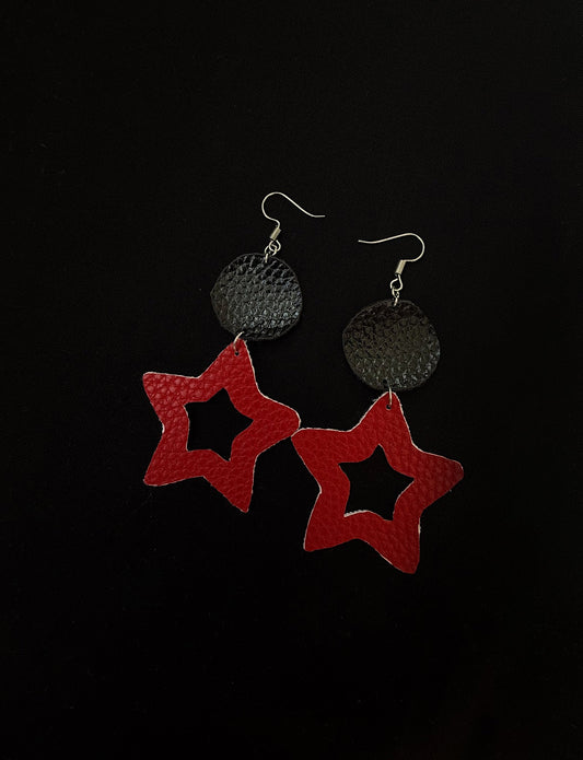 Redstar star faux leather earrings - 1