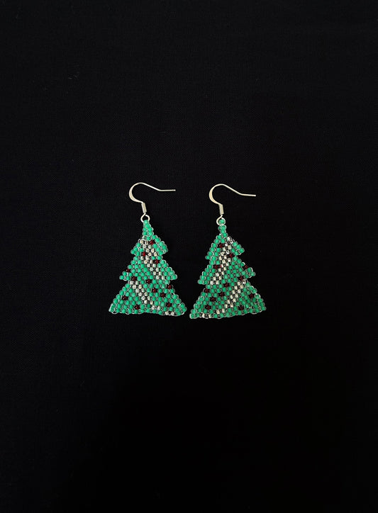 Christmas tree beaded earrings  - 1