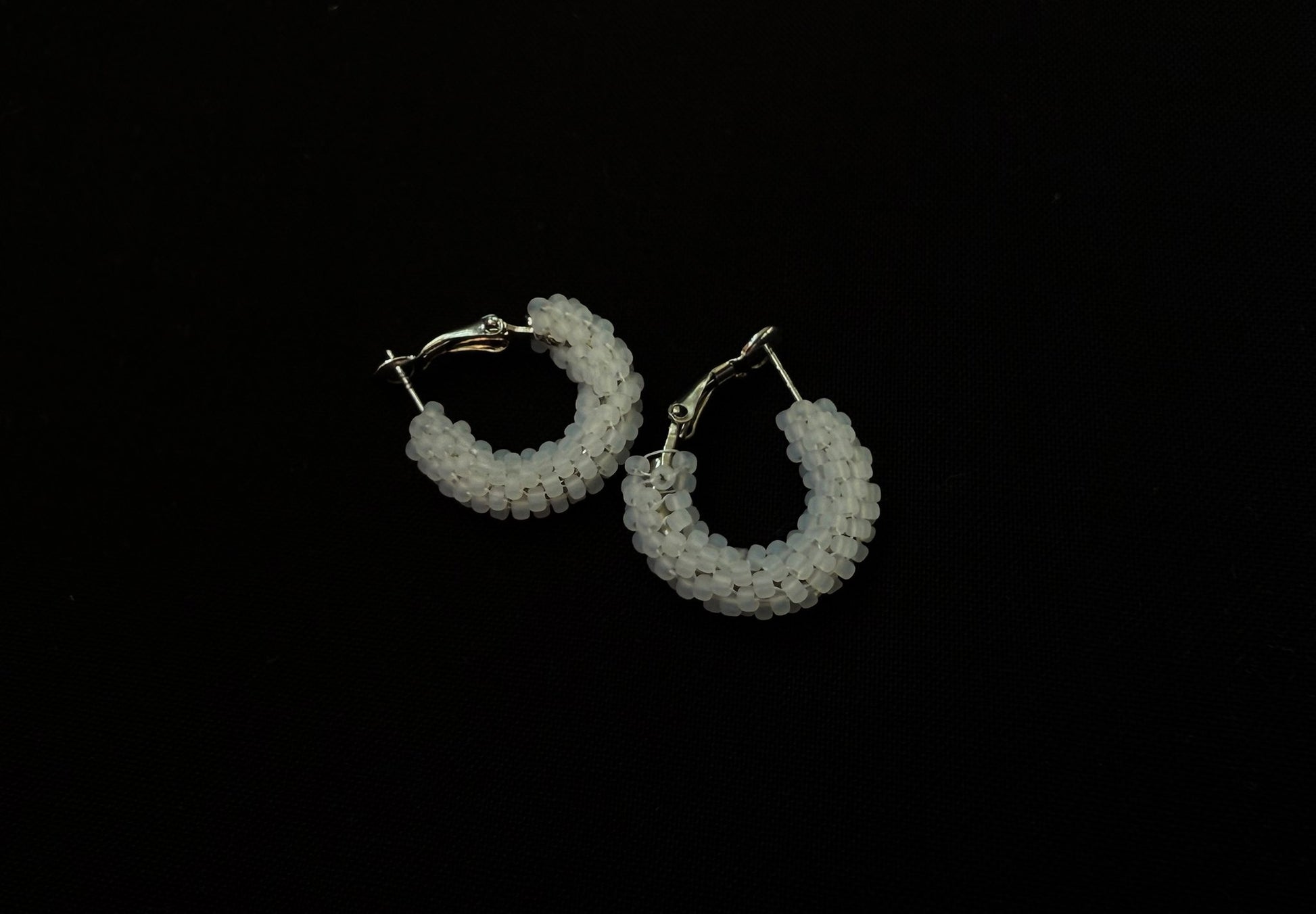 Delicate beaded white earrings  - 1