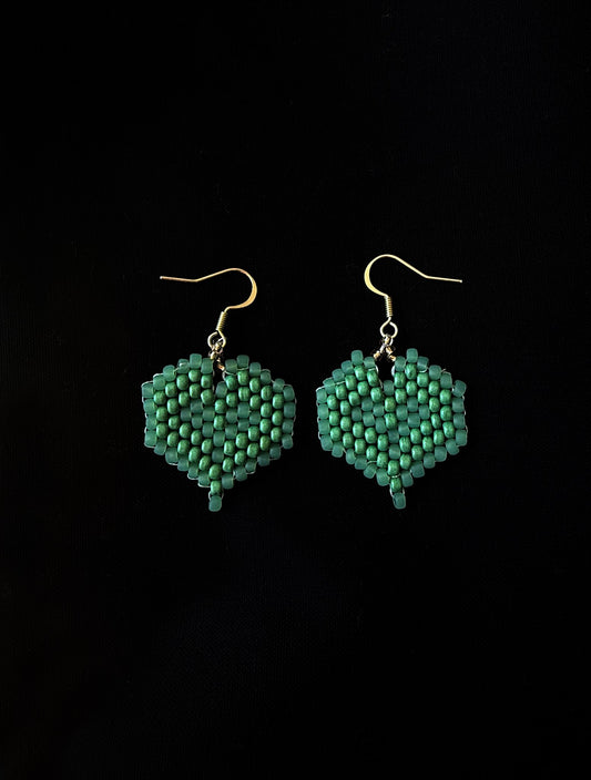 Mint heart beaded earrings - 1