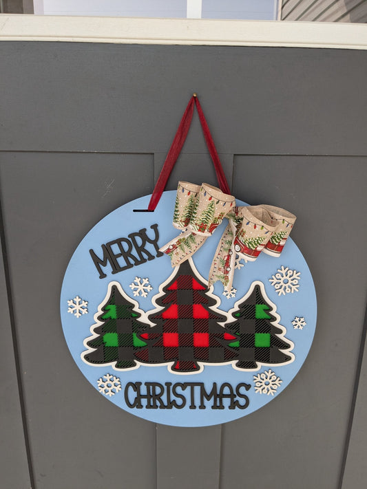 Door Sign - Merry Christmas Plaid - 1