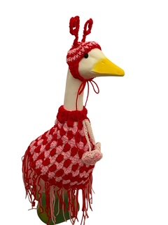 Valentine's Day Poncho with Hearts Beanie outfit for Porch Geese (goose sold separately) - 1