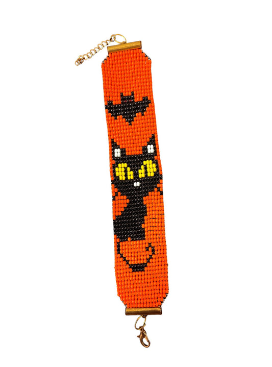 Cat and the bat Halloween beaded bracelet - 1